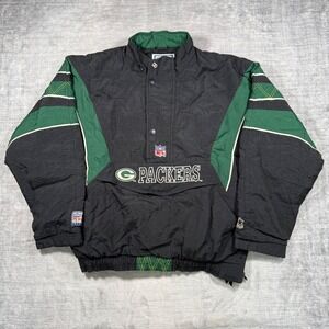 Green Bay Packers Jacket Mens XL Black Vintage 90s NFL Starter Kangaroo Pouch